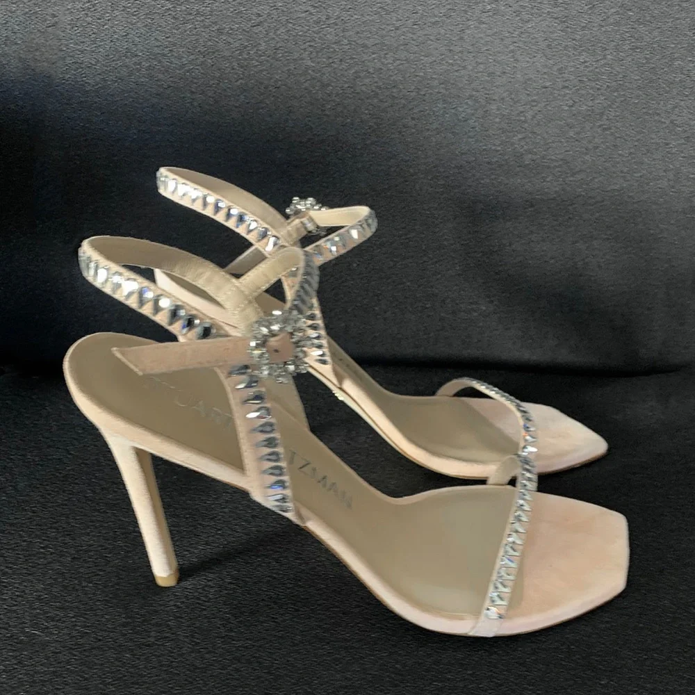 Stuart Weitzman "Gemcut 100" Blush Suede Embellished Sandals Size: 9.5B - $650 - Picture 2 of 13